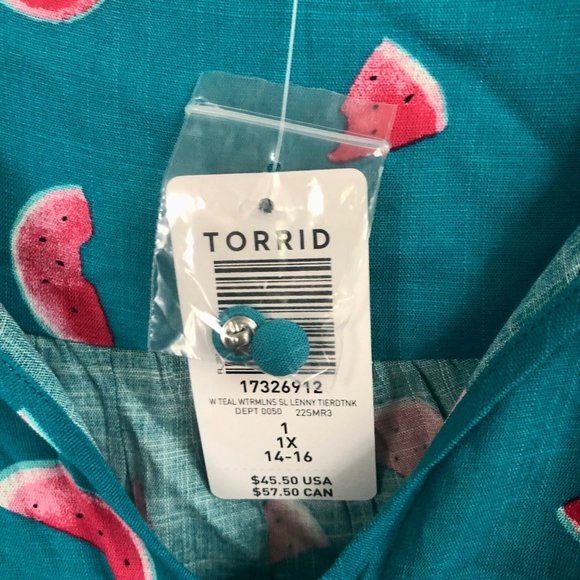 NWT Torrid Tiered Watermelon Tank Top Babydoll Size 1 Plus Size - Picture 7 of 10